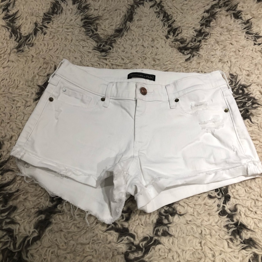 Abercrombie Slim Fit White Denim Shorts